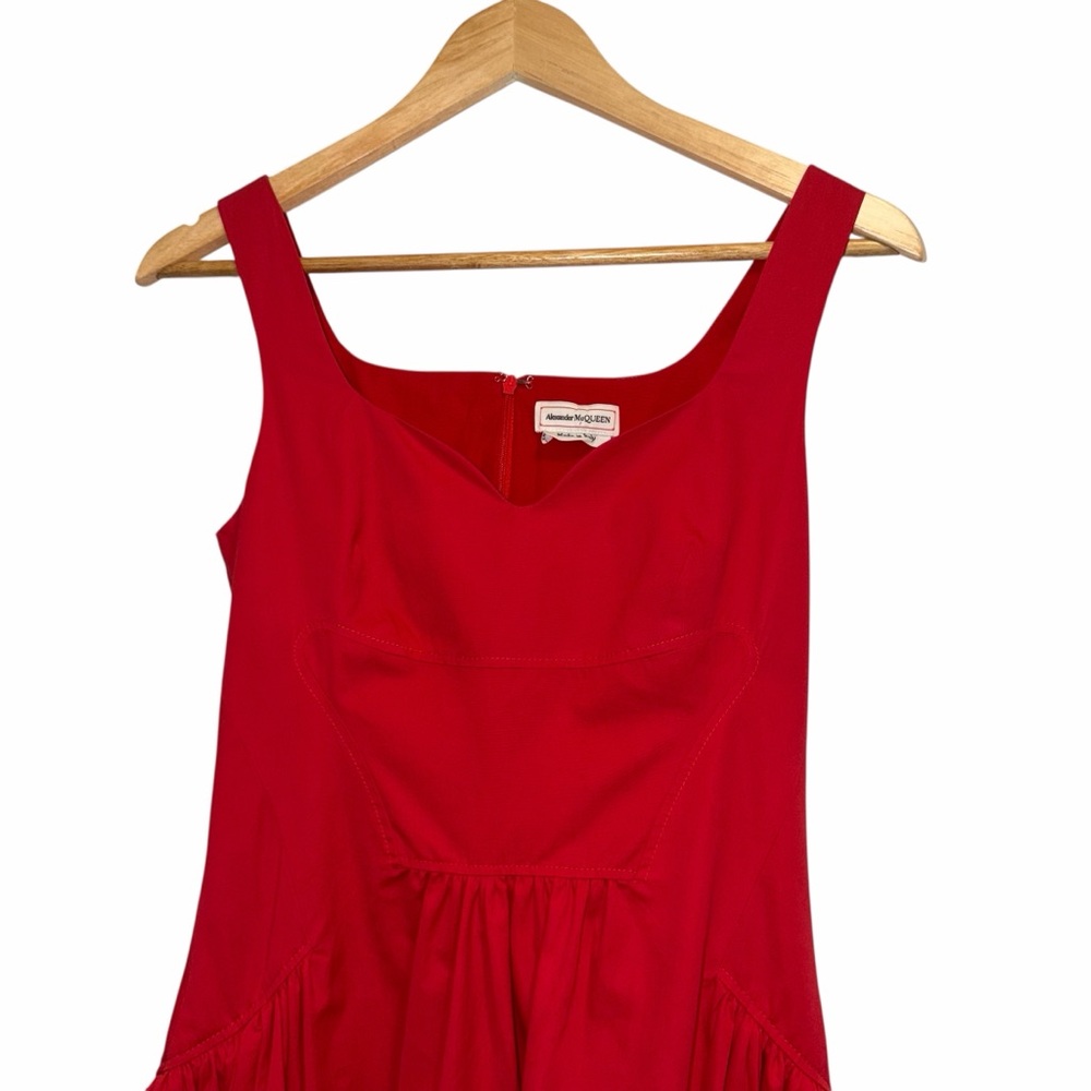 Alexander McQueen Red Midi Dress Cotton Poplin Sleeveless 2 Cocktail NWOT 🟡 - Picture 6 of 14